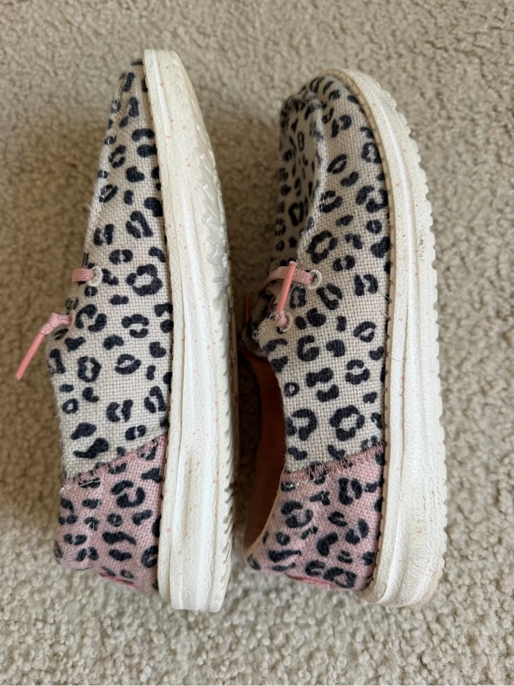 Hey Dude Kids Leopard Print Slip-Ons with Pink Trim